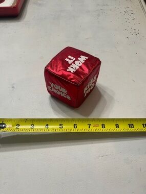 Red Satin Game Dice with White Text